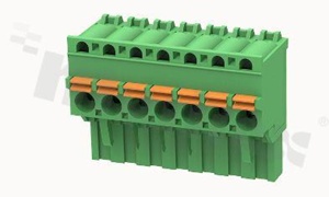 Listwa zaciskowa rozłączalna; w rastrze 5.08mm; 7-torowa; żeńska; na przewód 2.50mm2 (26-12AWG); kątowa; z zaciskiem sprężynowym; styki z fosforobrązu; stalowa klatka; UL 300/10A TUV 320/20A