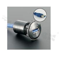 USB3.0 socket; female; mounting hole 22mm; USB3.0 male plug connection; cable length 60cm; black; aluminum alloy.