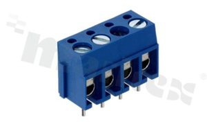 PCB terminal block; pitch 5.00mm; 4-ways; vertical; wire range 2.5mm2 (AWG 24-14); with screws for a flat screwdriver; brass cage; blue color; UL 300V/10A, TUV 250V/24A