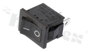 Rocker Switch; 1-pole; 2 positions; 21x12.9mm; pin terminals; black button; 6A