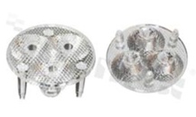 Soczewka do diod LED high power; kąt rozsyłu: 30 stopni FWHM; ilość diod: 3; rozmiar: okrąg 50.5mm; wysokość: 20mm; rodzaj materiału: PMMA; PC; sposób mocowania: klej