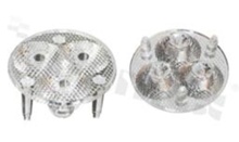 Lens for LED high power; angle: 30 degrees ; Number of LEDs: 3; Dimensions: round 50.5mm; Height: 20mm; material: PMMA; PC; Fastening: glue