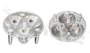 Lens for LED high power; angle: 60 degrees ; Number of LEDs: 3; Dimensions: round 50.5mm; Height: 20mm; material: PMMA; PC; Fastening: glue