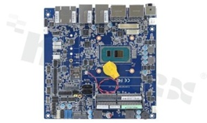 Płyta główna Mini-ITX; 11th GenCeleron i3/i5/i7; RAM: do 64GB; 3xSATA; 6xCOM; 8x USB; 4xLAN; DIO; 4xDP; LVDS; eDP; Audio; M.2 Typ B; M.2 Key E; temp. pracy: -20+60C; zasilanie: 12V-24V DC