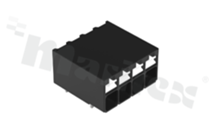 Listwa zaciskowa do PCB; w rastrze 3.50mm; 4-torowa; pionowe wejście przewodu; na przewód 0.14-1.50mm2 (28-16AWG); ze stykiem sprężynowym; czarna; 300V/14A