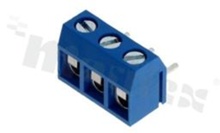 PCB terminal block; pitch 5.00mm; 3-ways; R/A; wire range 1.5mm2 (AWG 22-14); with screws for a flat screwdriver; brass cage; blue color; UL 300V/15A
