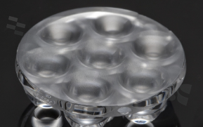 Lens for LED high power; mid power; angle: 45 to 74 degrees FWHM; Number of LEDs: 7; Dimensions: round 40mm; Height: 12.2mm; meterial: PMMA; Fastening: pin