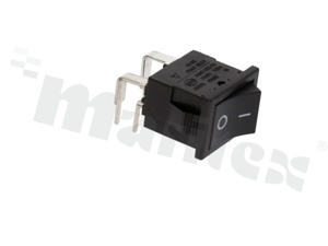 Minature Rocker Switch; 1-pole; 2 positions; 21x15mm; pin terminals; black button; 6A/250V