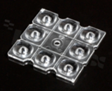 Soczewka do diod LED high power; kąt rozsyłu: asymetryczny ; ilość diod: 8; rozmiar: 50x50mm; wysokość: 4.9mm; rodzaj materiału: PMMA; sposób mocowania: śruby