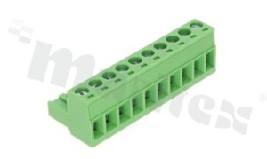 Listwa zaciskowa rozłączalna; w rastrze 5.00mm; 10-torowa żeńska; na przewód 2.5mm2 (28-12AWG); kierunek wtykania równoległy do osi przewodów; styki z fosforobrązu; mosiężna klatka przewodu; UL 300V/16A