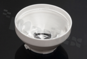 Lens for LED COB; angle: 15 to 31 degrees FWHM; Number of LEDs: 1; Dimensions: 50x50mm; Height: 25.5mm; meterial: PMMA; PC; Fastening: socket