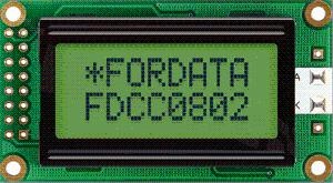 Display LCM; LCD character; 8x2 chars; STN positive yellow-green Y/G ; no backlight; view 06:00; additional font Cyrilica