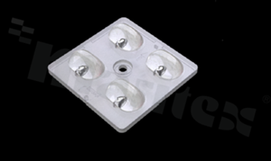 Lens for LED high power; mid power; angle: oval 80 x 145 degrees ; Number of LEDs: 4; Dimensions: 50x50mm; Height: 8.37mm; material: PMMA; Fastening: screw