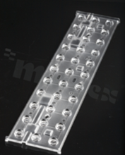 Soczewka do diod LED mid power; kąt rozsyłu: 48 do 65 stopni FWHM; ilość diod: 33; rozmiar: 285x64mm; wysokość: 8.1mm; rodzaj materiału: PMMA; sposób mocowania: śruby