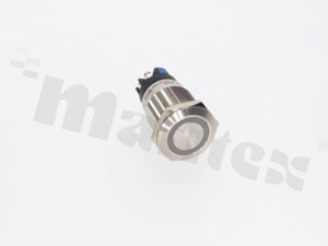 Push button switch; monostable; 19mm; screw terminals; stainless steel; ring blue illumination; IP65.
