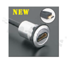 HDMI socket; female; mounting hole 22mm; connection with HDMI male plug; cable length 90cm; silver; aluminum alloy.