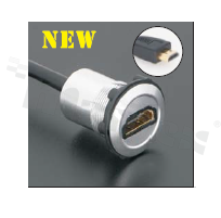 Gniazdo HDMI; żeńskie; otwór montażowy 22mm; podłączenie na wtyk HDMI męski; długosć przewodu 90cm; korpus srebrny; stop aluminium.