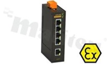 Switch przemysłowy niezarządzalny; certyfikat ATEX; 5 portów 10/100Base-T(X) RJ45; temp. pracy: -40+75 st.C; zasilanie 9...60VDC/18...30VAC; montaż na szynie DIN; obudowa metalowa