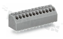 Listwa zaciskowa do PCB; w rastrze 3.50mm; 2-torowa; skośne wejście przewodu; na przewód 0.20-1.50mm2 (24-16 AWG); ze stykiem sprężynowym; szara; UL: 300V/5A