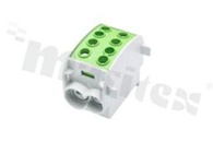 Złączka na szyne DIN; blok rozdzielczy odgałęźny;zielony; jednobiegunowy; 70mm2; Al/Cu;1000V AC/DC ;300A
