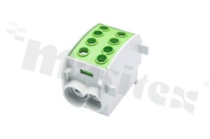 Złączka na szyne DIN; blok rozdzielczy odgałęźny;zielony; jednobiegunowy; 70mm2; Al/Cu;1000V AC/DC ;300A