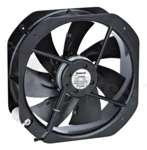 Wentylator; AC; łożysko kulkowe; 2280/2570m3/h; 50/60Hz; 0.36A; 380-420V; 120W; 2400/2500RPM; 65/70dBA; silnik indukcyjny/zewnętrzny z kondensatorem; 1 faza; stop aluminum; -10+105 st.C; 2803g; 280x280x80mm