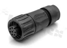 Plug ECOMATE C016 series, 7 pins (6+PE), female, straight, 12A, 250V, cable: max0.75mm2( AWG18), contact plating: silver plated, solder, colour: black, IP67