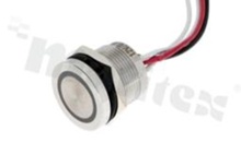 Piezoelectric switch; bistable; 19mm; cable; stainless steel; ring red illuminataion; IP65.