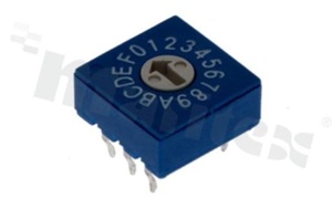 Rotary switch; 16 positions for BCD code; 10x10mm; horizontal; flat type; THT.