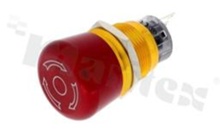 Emergency switch; monostable; 19mm; solder terminals; red aluminium; IP65.