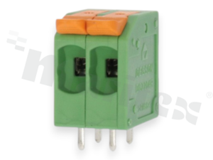 PCB terminal block; pitch 5.00mm; 2-ways; range wire 4.0mm2 (AWG 24-12); spring-loaded; green; UL 300V/20A
