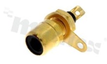 RCA socket for housing, gold plated, black insulator, soldered