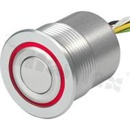 Przełącznik metalowy; monostabilny NO; 30mm; aluminium anodowane/niklowany stop cynku; pierścień LED czerwony 5-28VDC; nakrętka; przewody 200mm; IP65; IK05; 125mA, 48VDC
