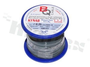 Przewód montażowy KYNAR; izolowany teflonem FEP; szary; średnica 0.25mm; AWG 30; 250V; -65+200 st.C; 100m.
