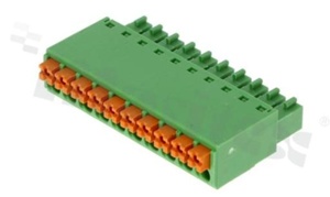 Listwa zaciskowa rozłączalna; w rastrze 3.50mm; 10-torowa żeńska; na przewód 0.2-1.00mm2 (28-16AWG); kierunek wtykania równoległy do osi przewodów; z zaciskiem sprężynowym; styki z fosforobrązu; UL 300V/8A