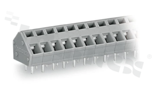 Listwa zaciskowa do PCB; w rastrze 5.0/5.08mm; 7-torowa; skośne wejście przewodu; na przewód 0.08-2.50mm2 (28-12 AWG); ze stykiem sprężynowym; szara; UL: 300V/15A