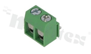 Listwa zaciskowa do PCB; w rastrze 5.00mm; 2-torowa; kątowa; na przewód 1.5mm2; ze śrubami na wkrętak krzyżakowy; klatka mosiężna; zielona; UL 250V/16A