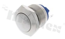 Push button switch; monostable; 19mm; solder terminals; nickled; IP65.