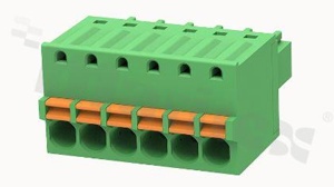 Listwa zaciskowa rozłączalna; w rastrze 3.50mm; 6-torowa; żeńska; na przewód 1.50mm2 (28-16AWG); kierunek wtykania równoległy do osi przewodów; z zaciskiem sprężynowym; styki z fosforobrązu; stalowa klatka; UL 300/8A TUV 250/12A