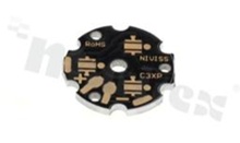 MCPCB, thermal conductivity 2W/(m*K), thickness: 2mm, number of layers - 1, copper layer thickness 70um, black soldermask, legend color: gold, size: diameter 22mm, pad cover: gold; for XP leds, /20