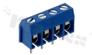 Listwa zaciskowa do PCB; w rastrze 5.00mm; 4-torowa; pionowa; na przewód 1.50mm2 (AWG 22-14); ze śrubami na wkrętak płaski; niebieska; UL 300V/15A, TUV 250V/17.5A