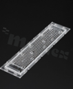 Soczewka do diod LED mid power; kąt rozsyłu: ok. 120 stopni FWHM; ilość diod: 120; rozmiar: 321x81mm; wysokość: 11mm; rodzaj materiału: PMMA; silikon; sposób mocowania: śruby