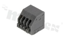 Listwa zaciskowa do PCB; w rastrze 2.5mm; 4-torowa; skośne wejście przewodu; na przewód 0.5mm2( 24-20 AWG); szara; ze stykiem sprężynowym; UL 300V/2A TUV 250V/6A