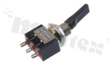 Miniaturowy przełącznik dźwigniowy; jednobiegowy; z płaską; plastykową czerwoną dźwignią; SPDT; dwustabilny ON-ON