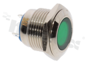 Lampka sygnalizacyjna; 16mm; terminale do lutowania; stal nierdzewna; podświetlenie zielone; LED 24V