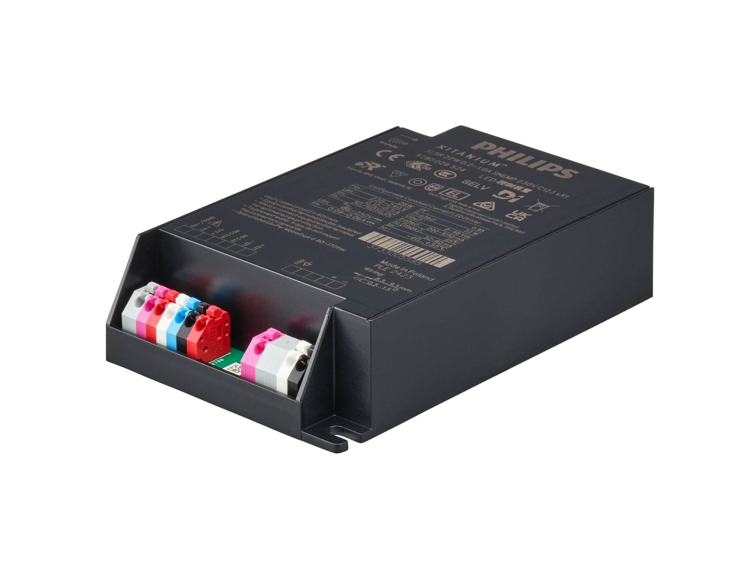 Zasilacz impulsowy; LED; 22W; 8-48V; 0.05-1.05A; 220-254VAC; 186-250VDC; IP20