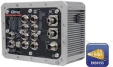 EN50155 10-port managed Gigabit PoE Ethernet switch with 8x10/100/1000Base-T(X) P.S.E. with X-coded M12 connector and 2x1000Base-SX; multi-mode; 550m/850nm; Q-ODC connector; IP-54 grade