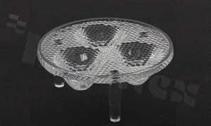 Lens for LED high power; angle: 45 degrees ; Number of LEDs: 3; Dimensions: round 50.6mm; Height: 16.1mm; material: PMMA; PC; Fastening: glue