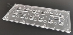 Lens for LED high power; angle: asymmetric; Number of LEDs: 12; Dimensions: 173x71.4mm; Height: 9.08mm; material: PC; Fastening: screw