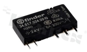 Electromagnetic relay; contact rating current 6A; coil voltage 24VDC; 1 changeover contact (1C); coil power 170mW; 6A/30VDC; 6A/230VAC